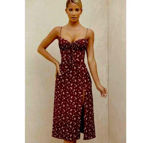 House of CB Dresses House Of Cb Carina Wine Floral Bustier Midi